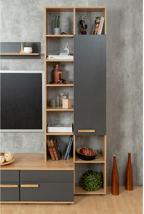 Шкаф с открытыми полками Кровн 22. Графит, Дуб золотистый