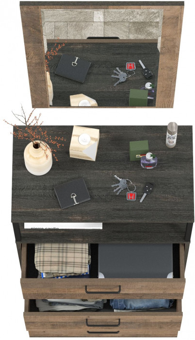 Трувор 13.307.02 Комод с ящиками + 15.30 Зеркало, цвет дуб гранж песочный/интра, ШхГхВ 66х37х195 см.