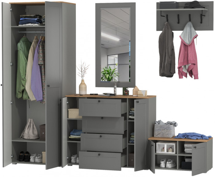 Остин Прихожая 53, цвет серый графит/дуб крафт золотой, ШхГхВ 280х54,3х229,6 см., универсальная сборка