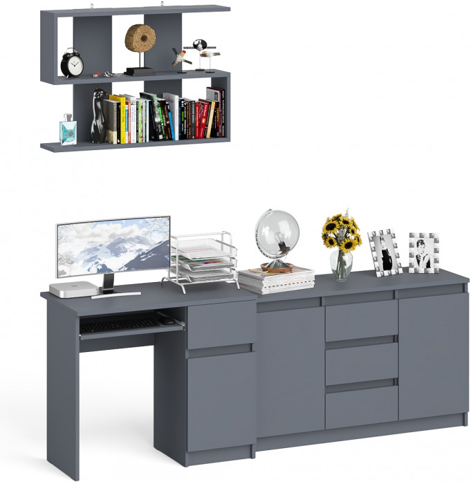 Мори компьютерный стол МС-1 правый + Комод МК1200.3 + Полка 900, графит