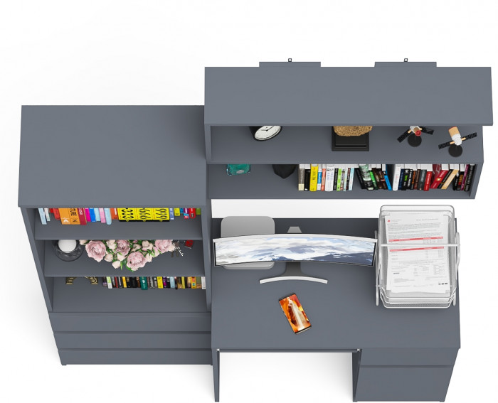 Мори компьютерный стол МС-1 правый + Стеллаж МСТ600.3 + Полка 900, графит