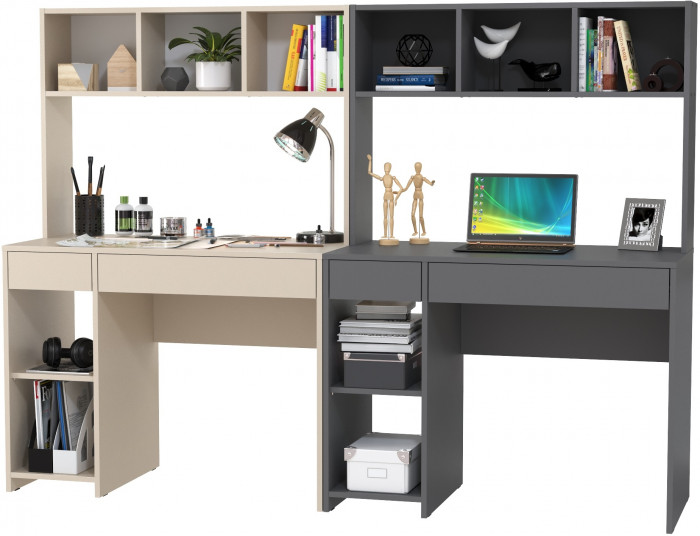 Стол компьютерный Комфорт 12.77F + Стол компьютерный Комфорт 12.77F, цвет сатин/тёмно-серый, ШхГхВ 200х49,8х147 см., универсальная сборка