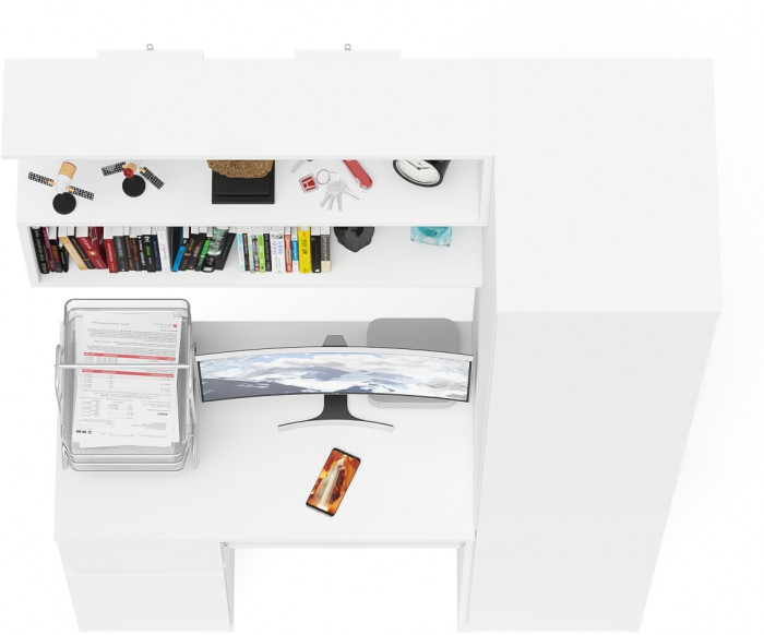 Мори компьютерный стол МС-1 левый + Пенал МШ400.1 + Полка 900, белый