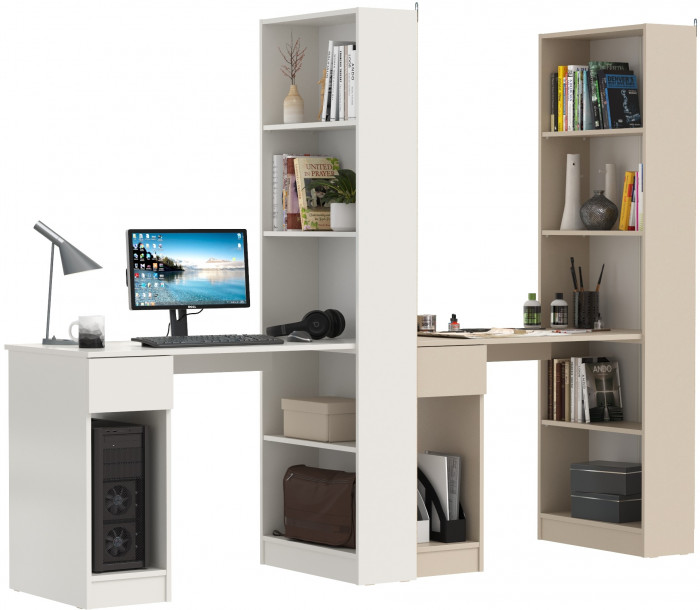 Два Стола письменных Лайт 10.01, цвет белый гладкий/сатин, ШхГхВ 230,6х58,2х179 см., универсальная сборка(обязательно крепление к стене)