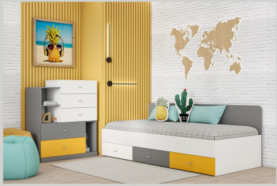 Модульная детская Клео набор 4 (Графит/Миндаль/Солнечный)