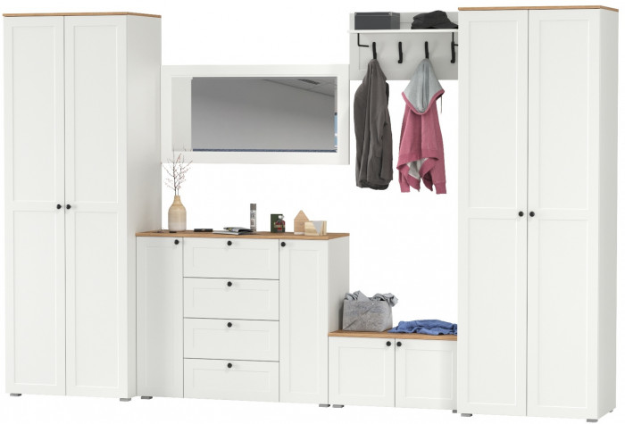 Остин Прихожая 54, цвет белый шагрень/дуб крафт золотой, ШхГхВ 360х54,3х229,6 см., универсальная сборка