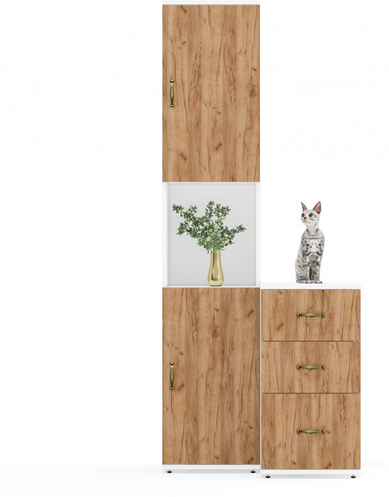 Лидер-8 Пенал + Тумба МД 3.16, белый шагрень/крафт золото