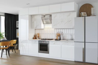 Кухня Оливия NEW 3,0м Белый глянец/Мрамор золото