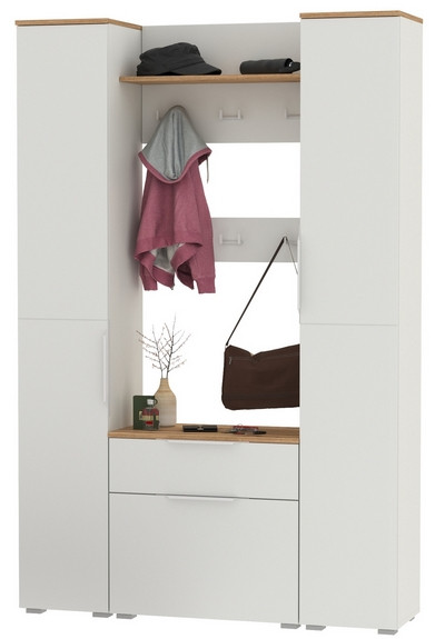 Октава Прихожая 20, белый шагрень/дуб крафт золотой/фасады МДФ белый шагрень