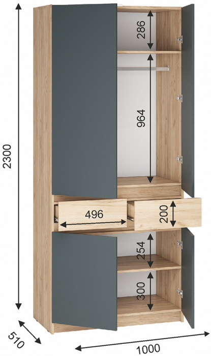 Шкаф распашной Стоуби ШК-1000 дуб крафт /графит
