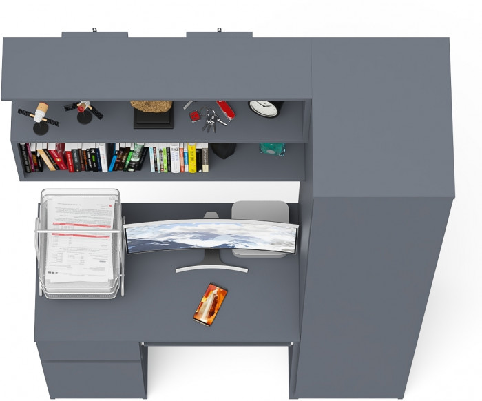 Мори компьютерный стол МС-1 левый + Пенал МШ400.1 + Полка 900, графит
