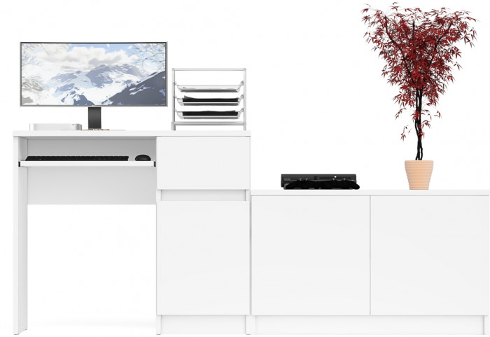 Мори компьютерный стол МС-1 правый + Тумба МА900.1, белый