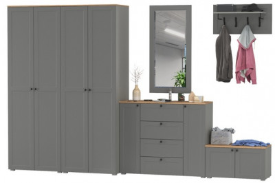 Остин Прихожая 54, цвет серый графит/дуб крафт золотой, ШхГхВ 360х54,3х229,6 см., универсальная сборка