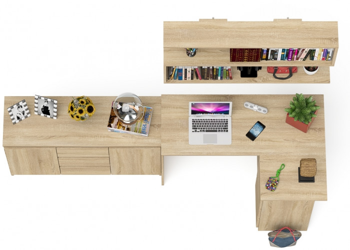 Мори компьютерный стол МС-16 правый + Комод МК1200.3 + Полка 1200, дуб сонома