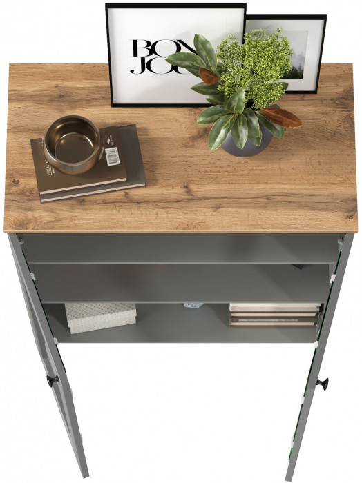 Остин 16.394.01 Шкаф-витрина(тумба), цвет серый графит/дуб крафт золотой, ШхГхВ 80х41,9х99,3 см.