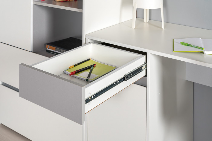 Торонто Компоновка № 04, цвет белый шагрень/стальной серый, ШхГхВ 240х53,1х195,7 см., универсальная сборка