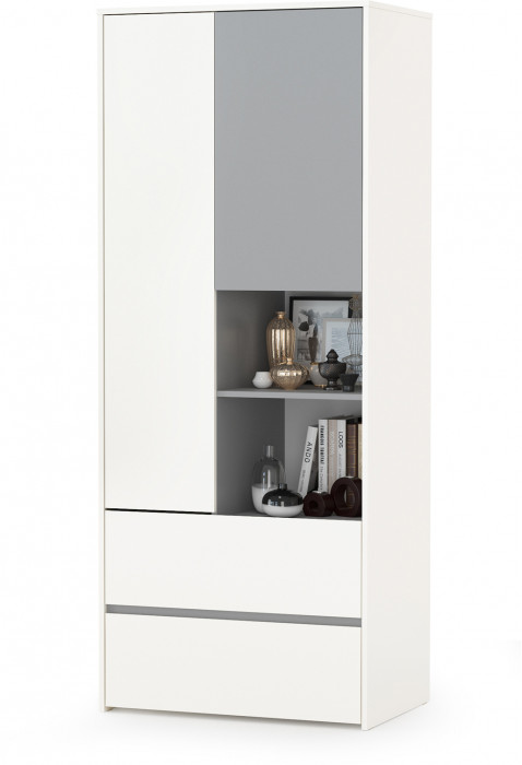 Торонто Компоновка № 04, цвет белый шагрень/стальной серый, ШхГхВ 240х53,1х195,7 см., универсальная сборка