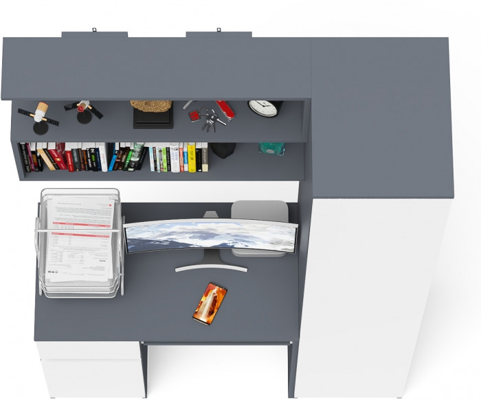 Мори компьютерный стол МС-1 левый + Пенал МШ400.1 + Полка 900, графит/белый
