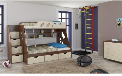 Детская двухъярусная кровать Дельта 20.01+23.02+25 (Венге, Дуб Сонома)