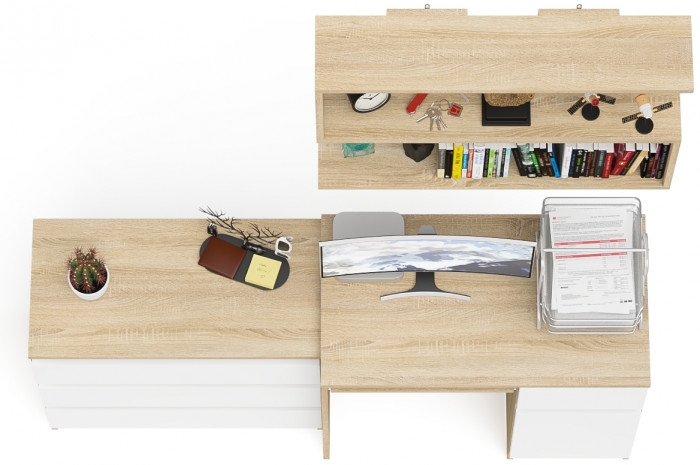 Мори Стол компьютерный МС-1 правый + Комод МК800.1 + Полка 900, цвет дуб сонома/белый, ШхГхВ 170,4х50х209,6 см., НЕ универсальная сборка