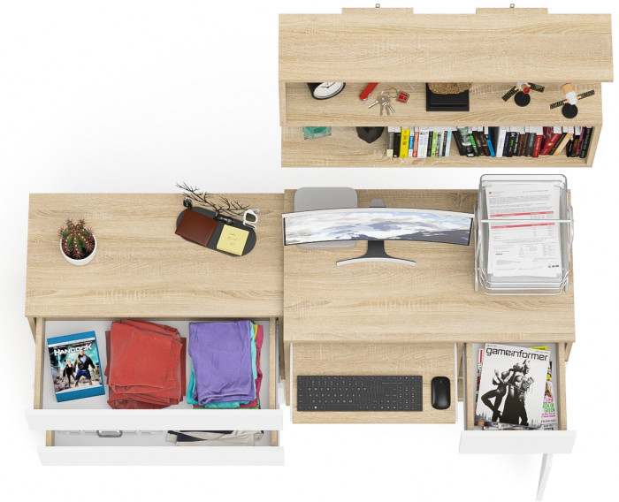 Мори Стол компьютерный МС-1 правый + Комод МК800.1 + Полка 900, цвет дуб сонома/белый, ШхГхВ 170,4х50х209,6 см., НЕ универсальная сборка