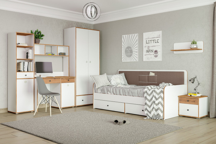 Вуди 13.287 Тумба прикроватная, цвет белый премиум/дуб крафт золотой, ШхГхВ 45х43,1х42,7 см.