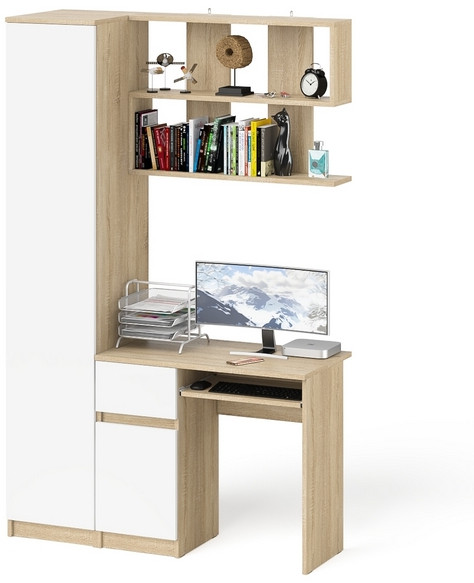 Мори компьютерный стол МС-1 левый + Пенал МШ400.1 + Полка 900, дуб сонома/белый