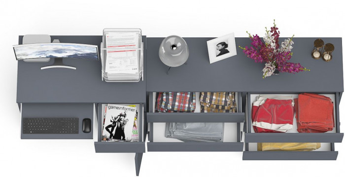 Мори Стол компьютерный МС-1 правый + Комод МК1380.6, цвет графит, ШхГхВ 228х50х76,6 см., выдвижной ящик справа, НЕ универсальная сборка