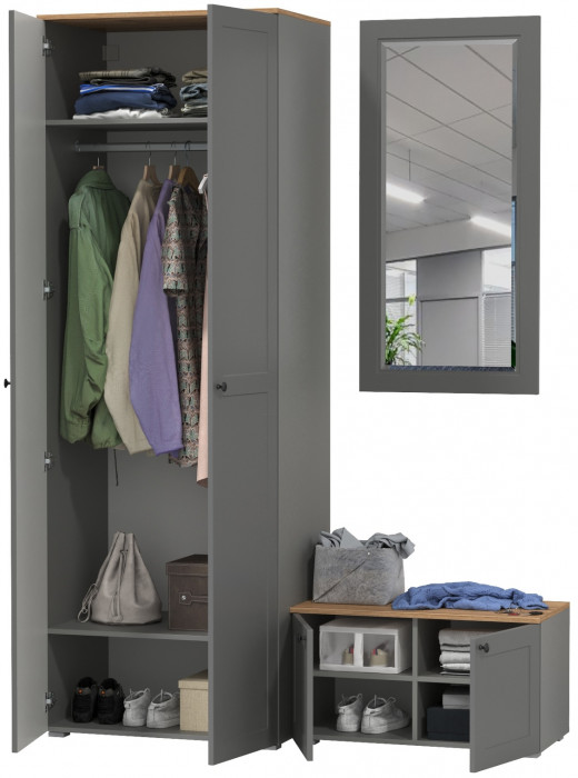 Остин Прихожая 18, серый графит/дуб крафт золотой