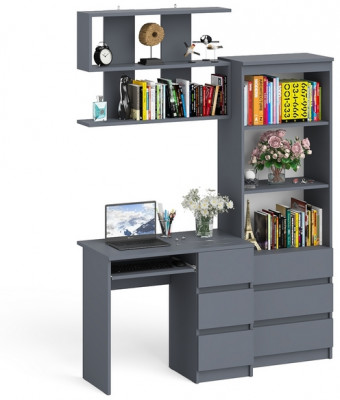 Мори Стол компьютерный МС-6 правый + Стеллаж МСТ600.3 + Полка 900, цвет графит, ШхГхВ 150,4х50х209,6 см., НЕ универсальная сборка
