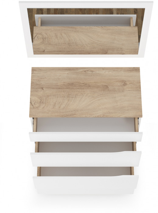 Муссон 13.97 Комод + Зеркало СВК, цвет белый/дуб эндгрейн элегантный, ШхГхВ 77х39,4х92,6 + 80х2х60 см., четыре выдвижных ящика, ручки-вырезы