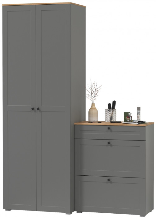 Остин Прихожая 05, цвет серый графит/дуб крафт золотой, ШхГхВ 160х54,3х229,6 см., универсальная сборка