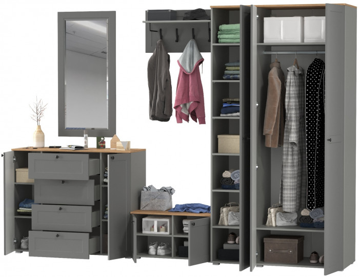 Остин Прихожая 55, цвет серый графит/дуб крафт золотой, ШхГхВ 320х54,3х229,6 см., универсальная сборка