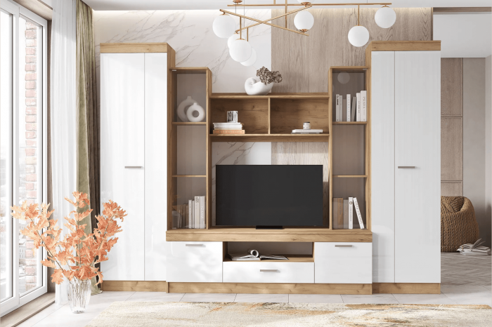 Гостиная Атлантида 6 (Дуб крафт/ Белый Глянец)