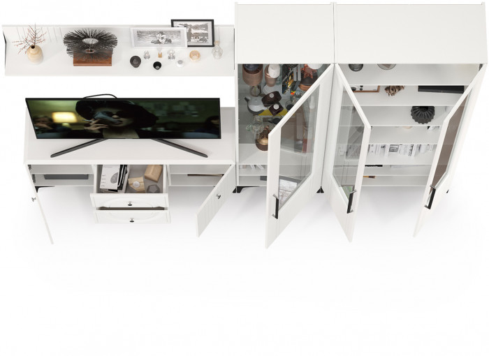 Валенсия Гостиная № 077, цвет ЛДСП белый шагрень/МДФ белый шагрень, ШхГхВ 272,2х38,3х225,2 см., универсальная сборка