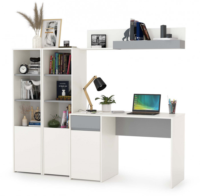 Торонто Компоновка № 06, цвет белый шагрень/стальной серый, ШхГхВ 200х53,1х149,7 см., универсальная сборка