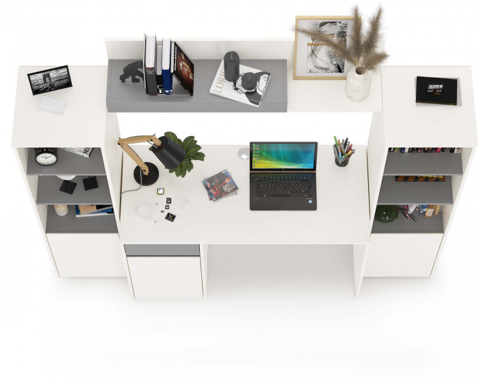 Торонто Компоновка № 06, цвет белый шагрень/стальной серый, ШхГхВ 200х53,1х149,7 см., универсальная сборка