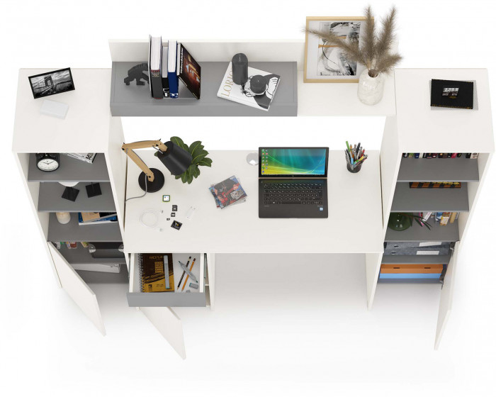 Торонто Компоновка № 06, цвет белый шагрень/стальной серый, ШхГхВ 200х53,1х149,7 см., универсальная сборка