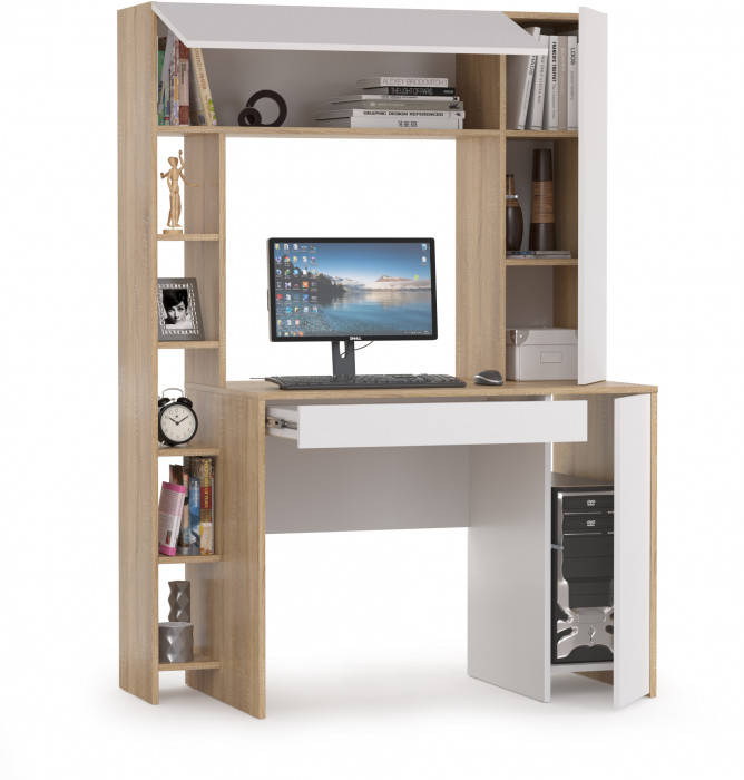 КР100 Стол компьютерный Комфорт 12.71, цвет дуб сонома/белый, ШхГхВ 116,7х60,2х165,4 см., НЕ универсальная сборка