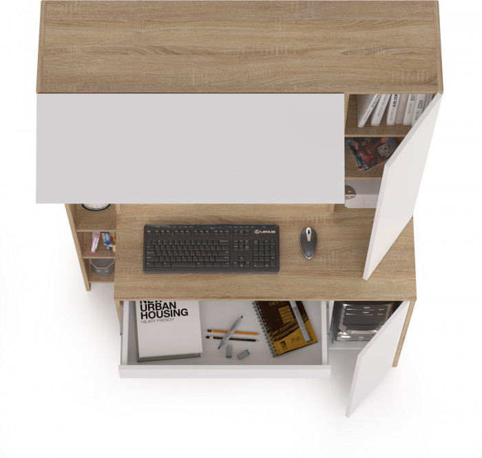 КР100 Стол компьютерный Комфорт 12.71, цвет дуб сонома/белый, ШхГхВ 116,7х60,2х165,4 см., НЕ универсальная сборка