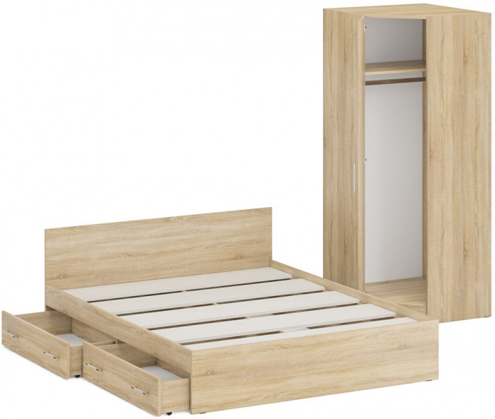 Кровать с ящиками 1600 + Шкаф угловой Стандарт, цвет дуб сонома, ШхГхВ 163,5х203,5х70 + 81,2х81,2х200 см., сп.м. 1600х2000 мм., б/м, основание есть