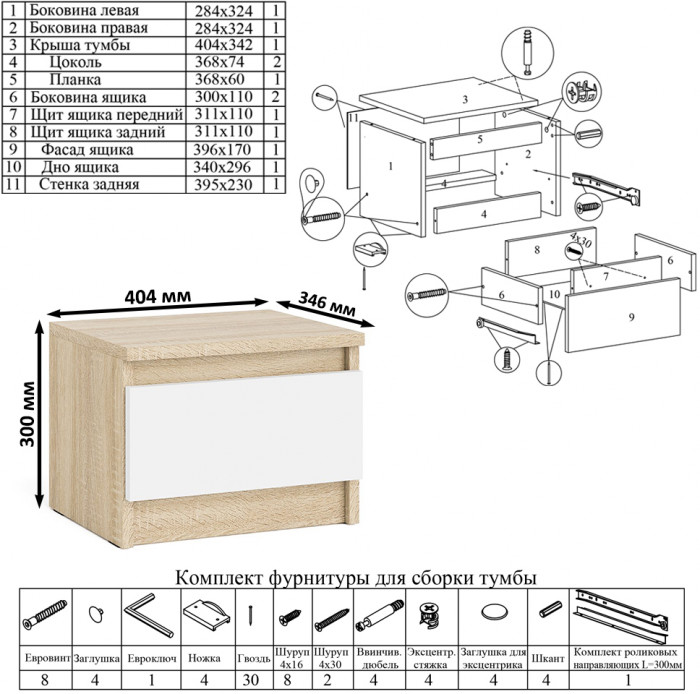 Мори письменный стол МСП1200.1 + Тумба ТМП400.1, дуб сонома/белый