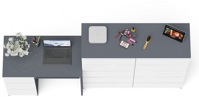 Мори Стол компьютерный МС-6 левый + Комод МК1200.10, цвет графит/белый, ШхГхВ 210,4х50х115 см., выдвижные ящики слева, НЕ универсальная сборка