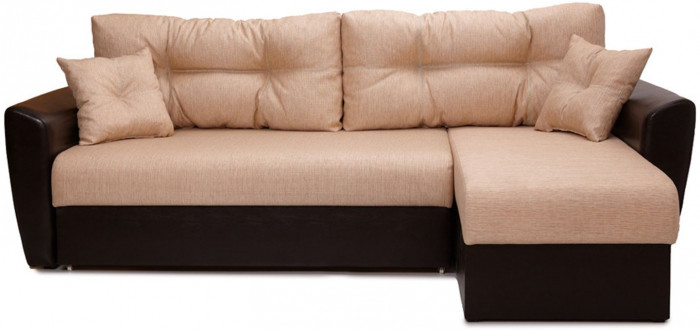 Диван-еврокнижка угловой Амстердам, 150х200, рогожка/экокожа бежево-коричневый