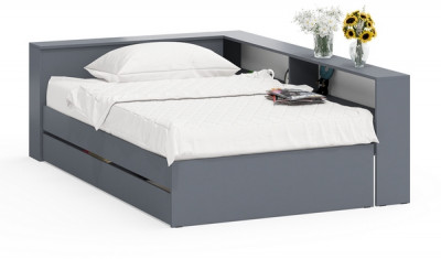 Ксения Кровать с ящиками 1200 + прикроватный блок, графит