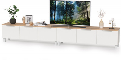 КР100 Тумба под ТВ 13.267.01 + 13.267.01, цвет белый шагрень/дуб сонома, ШхГхВ 276,8х34,9х43,8 см., универсальная сборка