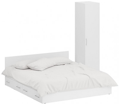 Кровать с ящиками 1800 + Пенал Стандарт, цвет белый, ШхГхВ 183,5х203,5х70 + 45х52х200 см., сп.м. 1800х2000 мм., без матраса, основание есть