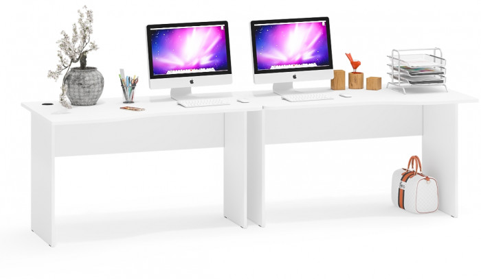 Два стола письменных С-МД-1-04, цвет белый шагрень, ШхГхВ 260х75х74 см., универсальная сборка