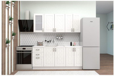 Кухня МДФ Ромб 1800 ясень патина (Белый/Ясень патина)