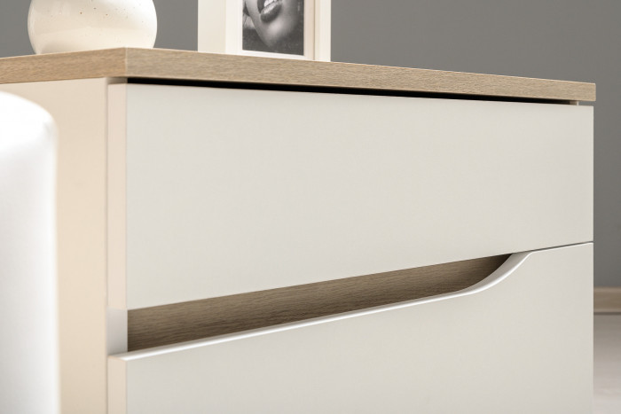 Муссон 16.03 Тумба прикроватная, цвет белый/дуб эндгрейн элегантный, ШхГхВ 56х39,4х42 см., два выдвижных ящика, НЕ универсальная сборка